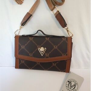 Valentino Orlandi Brown & Tan Monogram Crossbody Bag